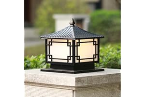 CHAO ZAN Square Aluminum Landscape Waterproof IP55 Outdoor Pillar Light Column Lamp Retro Post Cap Light with Clear Glass Stigma Lamps E27 Garden Post Pedestal Lamp for Outdoor Decor,Black