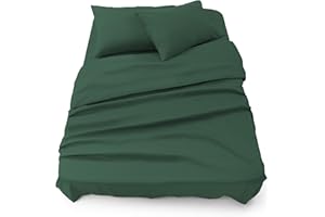 Blumtal® Bettlaken Set 3-teilig - Oeko-TEX zertifiziertes 3er Set - Spannbettlaken 160x200x30cm + Bettlaken ohne Gummi 240x275cm + 2X Kissenbezug 50x80cm - Bettlaken&Kissenbezug - Dunkelgrün