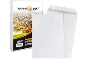 ‎VERSANDO versando 100x Versandtaschen C4 ohne Fenster Haftklebend 229 x 324 mm weiß: Briefumschläge für Büro, wichtige Unterlagen, blickdicht, einfach verschließbar