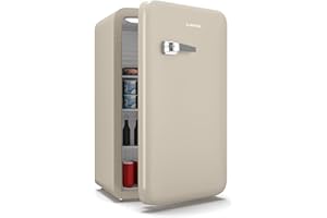 Klarstein Audrey Evo 90L Retro Mini Kühlschrank - Leise 40 dB, Kompakter Kühlschrank Klein mit Verstellbaren Füßen, Wendetür, Mechanischem Thermostat, Creme, Ideal für Schlafzimmer und Büros