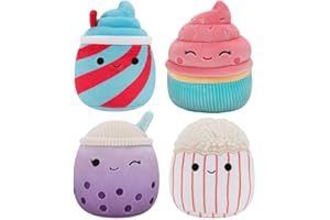 Squishmallows Oryginalna zabawka dla psa z przekąskami i słodyczami 8 cm, 4 sztuki, małe Ultrasoft, oficjalne pluszowe zabawki dla zwierząt domowych, dostępne wyłącznie w serwisie Amazon