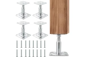 RUIOOMEEP Lot de 4 supports de poteau réglables en hauteur, supports de poteau galvanisés, galvanisés, avec 16 vis, supports de poteau réglables pour bétonner, pieds de support pour abris (4p 145-185mm)