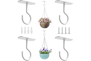 Juibao 4Pcs Ceiling Hooks for Hanging Plants, White Wall Mounted Plant Hangers, Metal Hanging Hooks Bracket for Planters, Lanterns, Wind Chimes, Bird Feeders