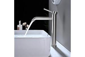 DETBOM Robinet Salle Bain Haut,orientable à 360° Robinet de Lavabo Haut,Mitigeur Lavabo Haut Monocommande avec bec hauteur 204 mm Réglable Chaud et Froid, Argent