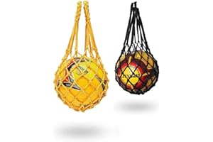 Qiwenr 2Pcs Sac Filet de Ballon Sac De Balle De Basket Poche Filet Sac en Filet pour Ballon de Football Filet Sacoche en Maille Transport Rangement Polyester Pliant Durable Réutilisable(Noir/Jaune)