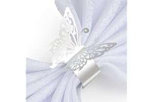 ESLOYSUN Ronds de Serviette Papillon Anneau Papier de Serviette pour Mmariage, fête, Décoration de Table, Restaurant Party Noël Décorations Lot de 100 (Argent)
