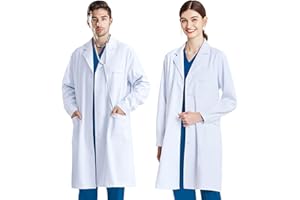 COCREAZY Laborkittel Baumwolle Arztkittel Damen Arzt Kostüm Herren Chemie Kittel, Arzt Kittel Weiß Chemie Labormantel Langarm Arztmantel Medizin Arbeitsmantel Karneval Faschingskostüme mit Knöpfen