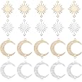 BENECREAT 32Pcs 4 Styles Raw Brass Charm Connectors, Golden Silver Color Moon & Sun Links with Double Hole for Bracelet, Necklace or DIY Jewelry Making Accessories