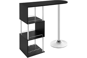 ‎WOLTU WOLTU S-förmiger Bartisch mit Stauraum, Stehtisch mit Weinregale, Bistrotisch aus Metall & Holz, Bartheke Tresentisch für Küche Bar Wohnzimmer, 113 x 40 x 105cm, Schwarz