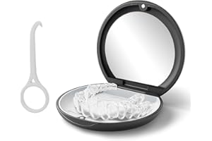 Funngy Zahnspangendose,Zahnprothesen Behälter Kieferorthopädischer Retainerkoffer Zahnprothesen Box mit Spiegel and Aligner Removal Tool Tragbare Aufbewahrungsbox für Aufbissschiene Knirscherschiene
