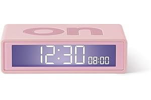 Lexon Flip+ Travel Mini réveil de Voyage, réversible avec Faces on Off et Fonction Snooze, à écran LCD et Lumière Tactile, Radio controllé, en Gomme - Rose