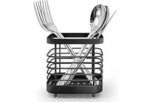 Simpcozy Utensil Holder, Stainless Steel Cutlery Drainer Sink Caddy, Rust Proof Sink Tidy Kitchen Sink Organiser, Cutlery Organiser for Kitchen Utensil (Black)