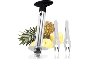MEGAVOW Pelador Cortador de Piña Frutas, Cortador de Frutas de Cocina, Pelador Acero Inoxidable para Cortar Piña, con 2 pinzas para Pelar Piña