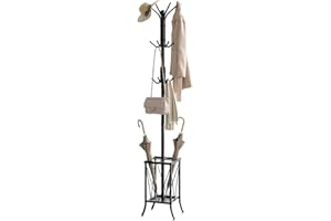 CHOEZON Coat Rack Freestanding, Coat Stand with Umbrella Holder, Entryway Hanger Stand with12 Hooks, Metal Hall Tree for Bags, Coats, Hats, Entryway, Hallway, Living Room, Bedroom, Black DTYM01BB
