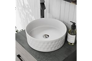 BAYSTONE® Countertop Basin for Bathroom and Cloakroom Hand Wash Basins Sink Modern White Gloss Round, 360 x 360mm