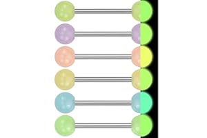 OUFER Body Piercing 6PCS Piercing Langue Acier Chirurgical 316L avec Boule Acrylique Brille dans Le Noir Couleur de Bonbon Percing a la Langue Piercing Barbell Barre de Langue Ensemble 14G