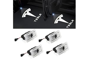 Ozvavzk LED voiture interieur accessoires Lumière de Bienvenue de Porte de Voiture,Car Projecteur de logo pour Tesla Model 3/Y/S/X, mise à niveau 2022 Tesla Accessoire (4 pcs)