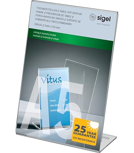 Espositore Da Tavolo SIGEL TA254 In Acrilico E Legno Di Rovere - Portamenù Elegante Per Ristoranti E Negozi, Formato A5 - Foto 7