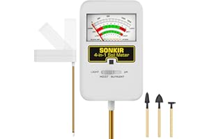 SONKIR Medidor de humedad del suelo, medidor de pH del suelo 4 en 1, probador de suelo para nutrientes, humedad, pH y luz, kits de prueba de pH del suelo para plantas, ideal para jardín, césped, uso
