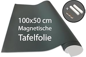 ‎CUADROS LIFESTYLE Cuadros Lifestyle Tafelfolie 100 x 50 cm | Magnetisch und selbstklebend - Vinyl- Kreidefolie | Magnettafel | inkl. Kreide + Neodym-Magnete | Tafel 100x50 cm Grau