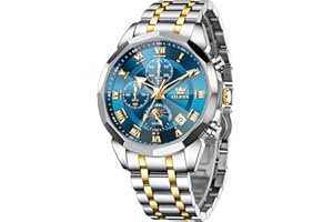 OLEVS Montres pour Hommes Diamond Business Wear analogique Quartz Acier Inoxydable étanche Lumineux Date Bicolore Luxe Casual Watch