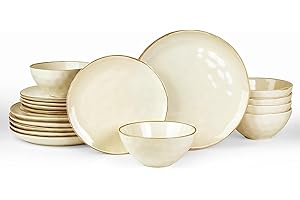 Richmount Ocean 18-Piece Dinner Set, 3D Wave Relief Irregularly Shaped Plates and Bowls Set, Dinner Sets for 6 People, Reactive Glaze Dinnerware Sets, Dishwasher&Microwave Safe, Stylish&Durable, Beige