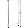 Amazon Basics - Stand appendiabiti a doppia barra con rotelle, Cromato, 91 cm x 35.5 cm x 183 cm (LxPxH)