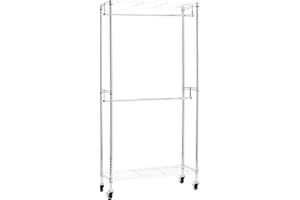 Amazon Basics Double Rod Garment Rack / Clothes Rail with Height-Adjustable Shelves - 181kg Max Weight, Chrome, 91 x 36 x 183 cm