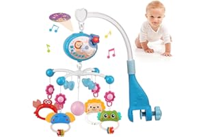 RIKMODY Cot Mobile for Baby, Crib Mobile with Music and Projection, Hanging Mobiles for Crib with Timing Function, 360° Rotating Nursery Cot Baby Bed Rattle Toy for Boys Girls, Gift for Newborn 0-12 Months