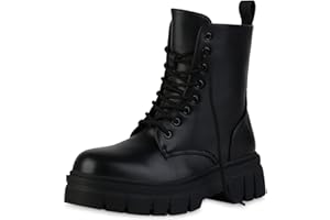 VAN HILL Damen Stiefeletten Plateau Boots mit Blockabsatz Profilsohle