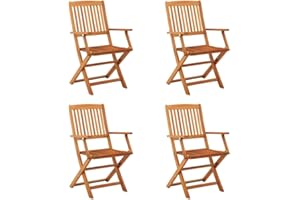 vidaXL 4X Bois d'Eucalyptus Massif Chaises de Jardin Pliables Fauteuils de Patio Sièges de Salle à Manger d'Extérieur Chaises de Terrasse