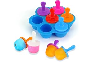 KATELUO Mini Stampo in Silicone per Ghiaccioli con Bastoncini di Plastica Colorati - 7 Scomparti, per Alimenti per Bambini Contenitore, Mousse, torta, Dessert Fai da Te