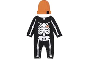 Siyova Completo Neonato Halloween Tuta a Maniche Lunghe+Cappello Pagliaccetto Bambino Forma Pipistrello Tutina con Stampa Teschio Zucca Vestito Neonati Il Mio Primo Halloween