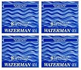 waterman tintenroller  Waterman - 4 Etuis (2x 2er Pack a 8 Patronen) Tintenpatronen blau, Tinte löschbar (2, blau löschbar)