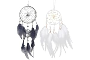 Kighdel 2PCS Dream Catcher Kit, Dream Catcher for Girls & Boys, Feather Wall Hanging Decoration for Bedroom, Wedding (Gray, Ice White)