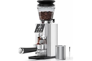 AMZCHEF Electric-Coffee-Grinder, Burr Coffee Grinder with 45 Precise Grind Settings, Adjustable Portafilter Holder & LED Touchscreen - Anti-Static, Memory Function, Easy Clean