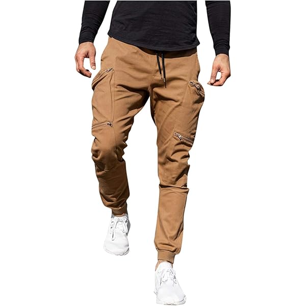 VMSUCIJ Herenbroek, cargo, chino, joggingbroek, heren, werkbroek, heren, meerdere zakken, elastische tailleband, casual, vrije tijd, Kaki 01, XL