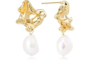 QICSTELAR Elegant Gold Pearl Earrings Handpicked AA+ Quality Freshwater Cultured Baroque special-shaped Pearl Drop Earrings dainty Water Spirit pearl earrings