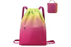 RisePlus Sac à Dos Cordon Grand Imperméable ， Sac de Sport Femme/Homme Multifonction pour Piscine, Gym, Shopping, Voyage ， Sac à Dos Léger Pliable avec Poches Multiples ， 43x32x16cm