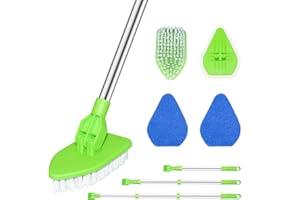 DOTTALL Brosse de Nettoyage de 3 en 1 - Brosse de Nettoyage de Salle de Bain Rotative à 180 ° avec Manche de 95cm de Long, Brosse à Récurer pour Bain, Cuisine, Toilettes, Mur, Baignoire, Carrelage