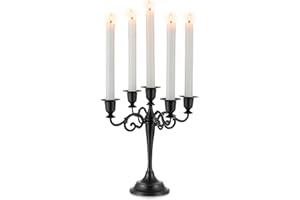 SziqiqiŚwiecznik 5-ramienny, matowy czarny, stojak na świece stożkowe, dla kolacji, przyjęć, ślubów, stolików, dekoracja kominka