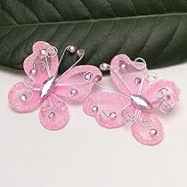 24 Farfalle In Rete Con Glitter E Gemme - Decorazioni Per Matrimoni, Feste E Abiti, Colori Vivaci - Foto 9