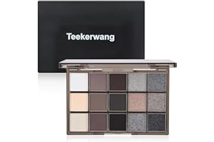 Teekerwang 15 Colors Black White Smokey Eye Shadow Palette Makeup, Dark Grey Smokey Goth Makeup Pallet, Neutral Matte Shimmer High Pigmented Basic Black White Gray Eyeshade for Halloween (15 Colors)