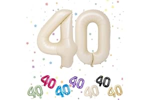 VUCDXOP Number 40 Balloon, Cream 40 Number Balloons, Helium Foil 40" Balloons Number 40, 40th Birthday Balloon,Number 40 Digital Balloons for 40th Boys Girls Birthday Anniversary Party Decorations