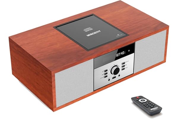 Chaîne Hi-FI Stéréo Bluetooth,WISCENT Vintage Micro HiFi Systems Lecteur CD, 30W RMS avec Streaming Audio Bluetooth, Poste Lecteur CD Radio FM, USB, AUX,Microchaîne