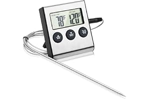 Digital kötttermometer ugn, stektermometer med timer | Termometer matlagning med 13 cm matsond och 100 cm sondkabel LCD, för
