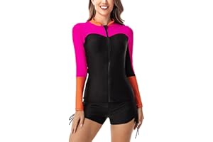SEAUR Maillots de Bain 2 Pièces Femmes Manche Longue Rashguard Deux Pièces Femme Mode Col Rond Surf Natation Sport Vêtements de Plage