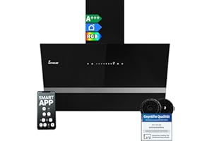 KKT KOLBE Cappa aspirante 80 cm/Cappa Cucina Inclinata/acciaio inossidabile/vetro nero/WiFi/auto spegnimento/Illuminazione LED RGBW/Operazione di tocco / EASY8005SM