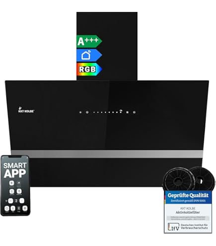 Muur Afzuigkap | roestvrij staal | zwart glas | WiFi