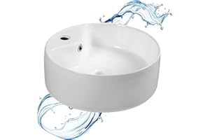 Starbath Plus - Lavabo en céramique - forme ronde - couleur blanc brillant - Dimensions 40 x 40 x 15 cm - idéal pour les plans de travail dans la salle de bains et les meubles de toilettes